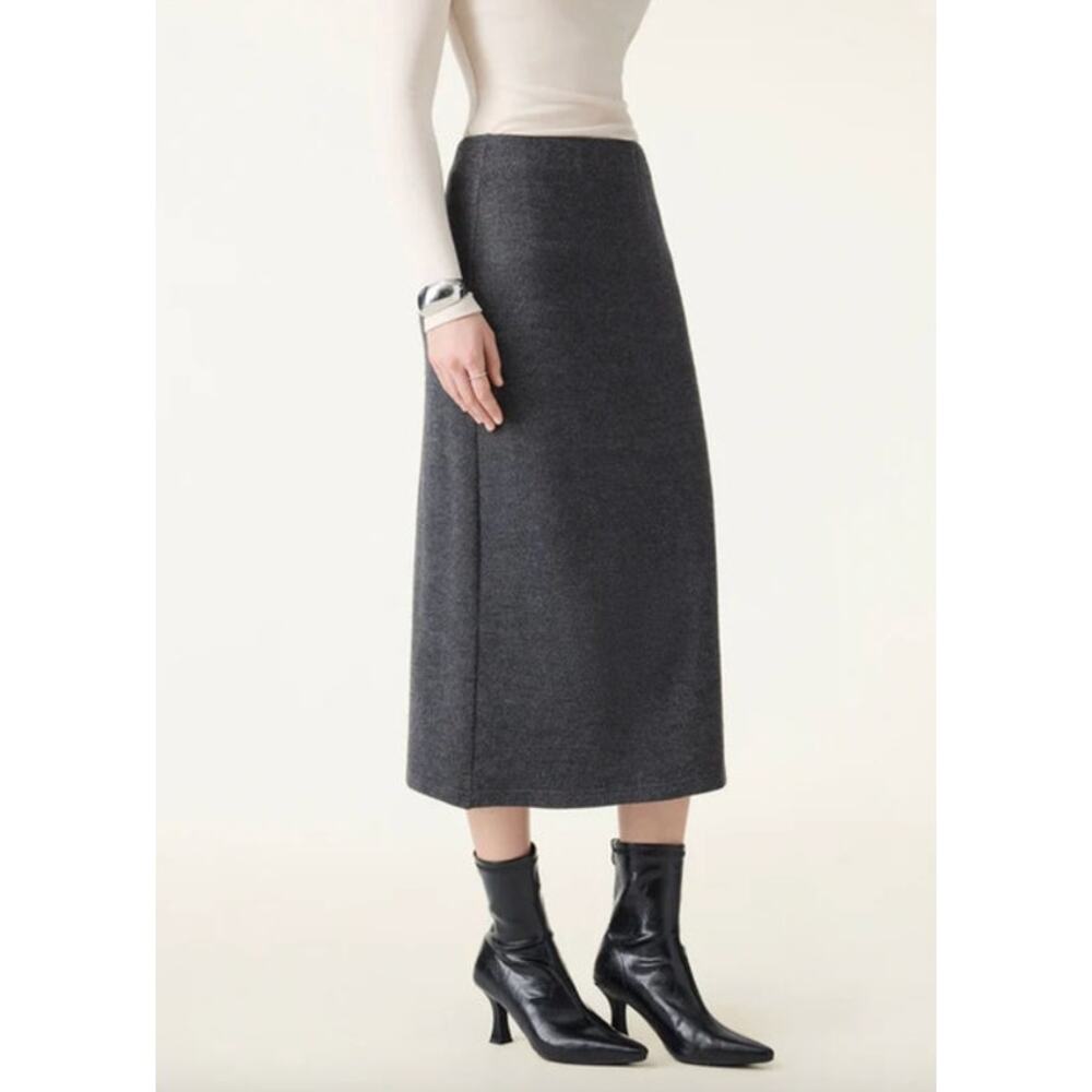 OGL Skirt Size M NEW Ribbed H-line Pull-on Midi Skirt Heather Black Gray - Picture 9 of 12